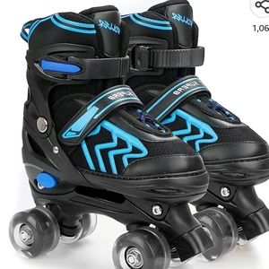 Unbranded Kids Black & Blue Adjustable Quad Roller Skates